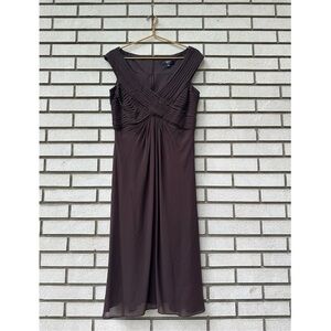 Tadashi Shoji Brown Silk Pleated Midi Dress Size 12 Elegant Evening Formal